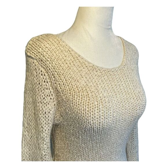 Sans Souci Crochet Knit Sweater Cream Open Knit Long Sleeve Round Neck XS - Picture 2 of 6
